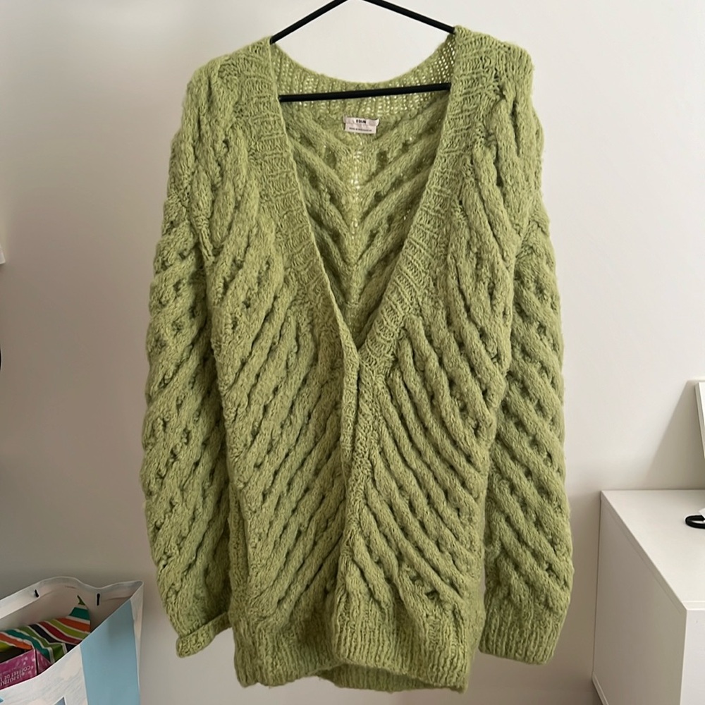 EDUN Light Green Cable Knit Open Cardigan
